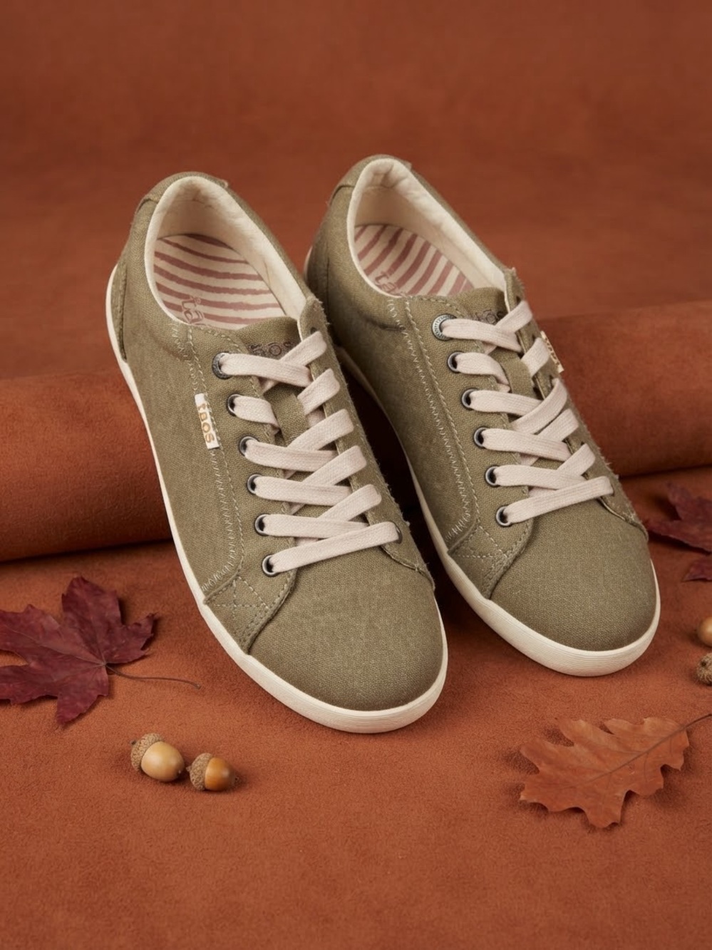 Taos Footwear Olive Canvas Lace-Up Sneakers with Cream Laces